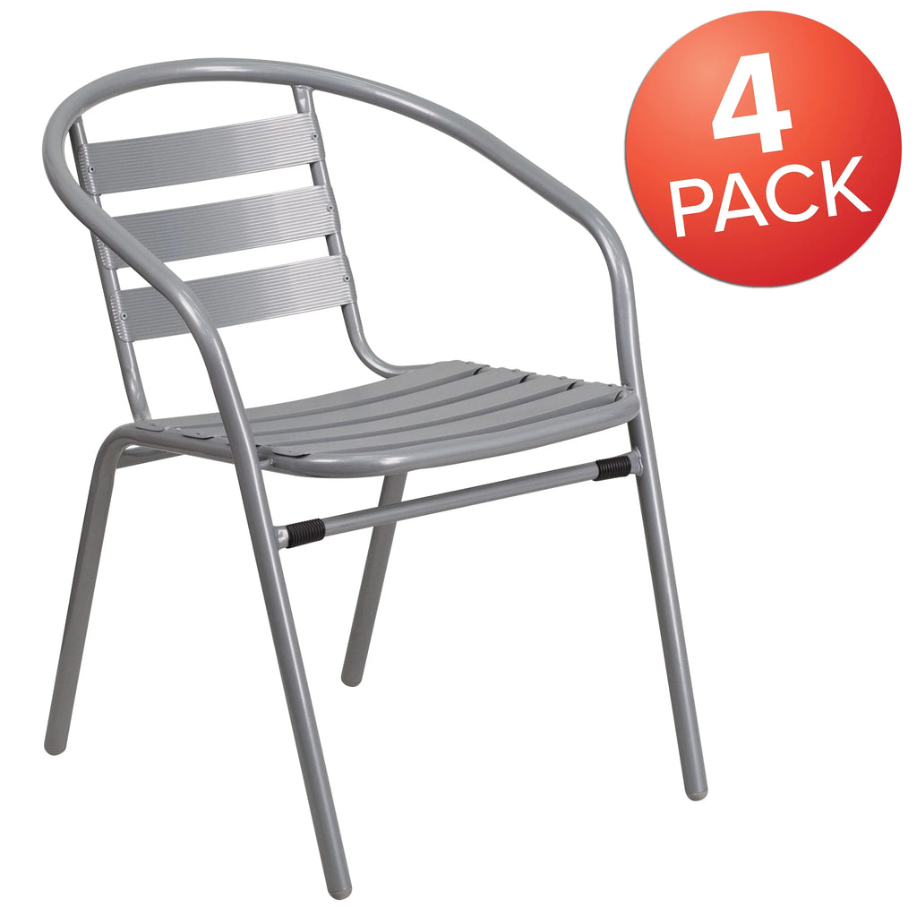 with Restaurant Slats Flash Chair Aluminum Furniture Stack Pack Metal Silver 4