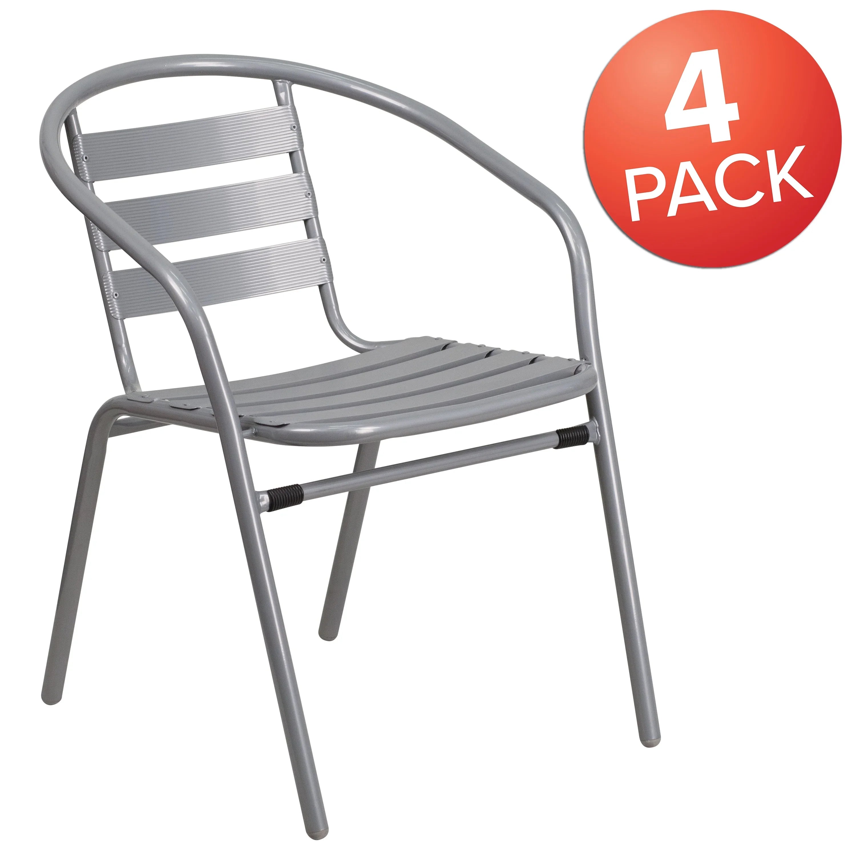 with Restaurant Slats Flash Chair Aluminum Furniture Stack Pack Metal Silver 4