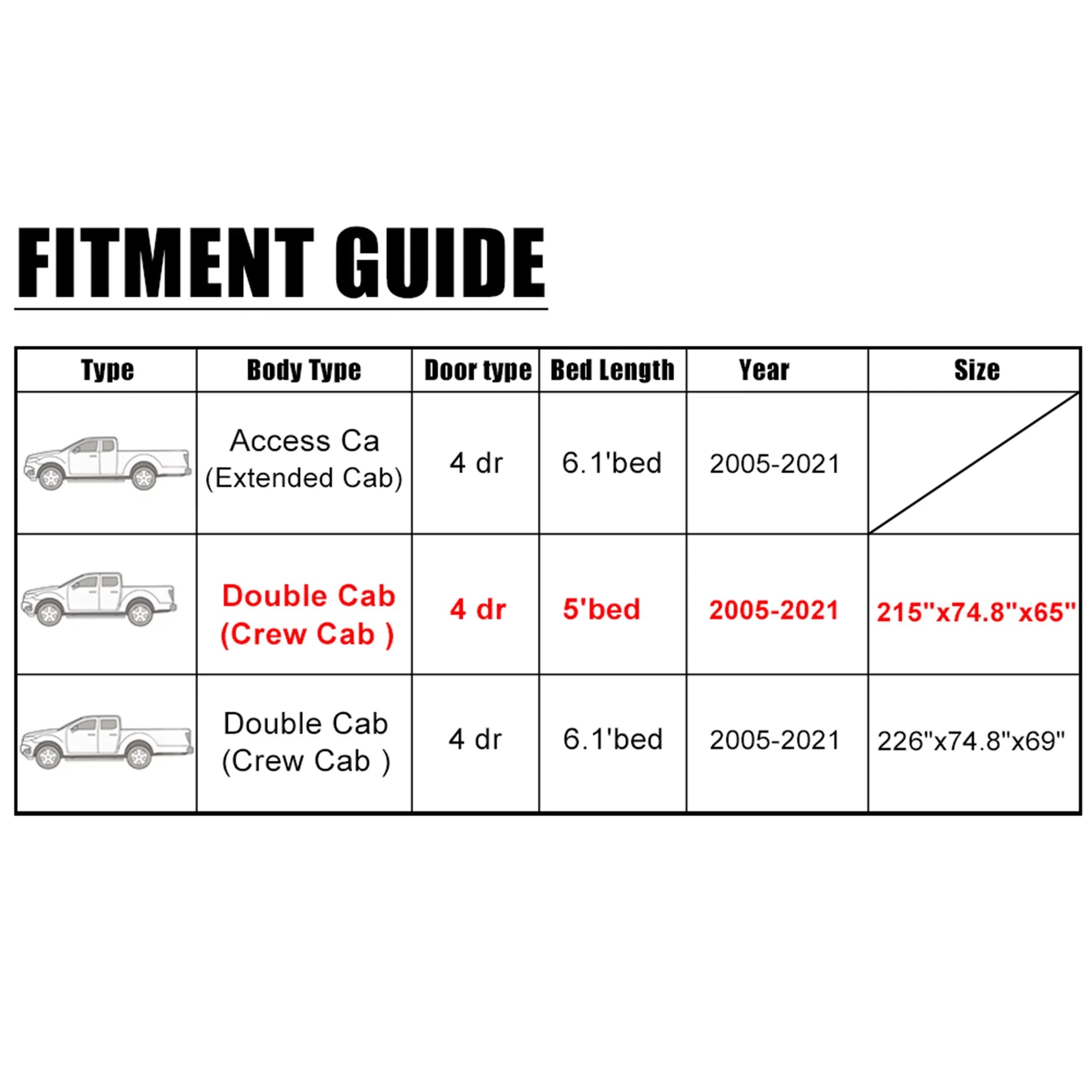 Truck Cover Tacoma Pickup Cab 4-Door 05-2021 Extended Crew for Black Cab