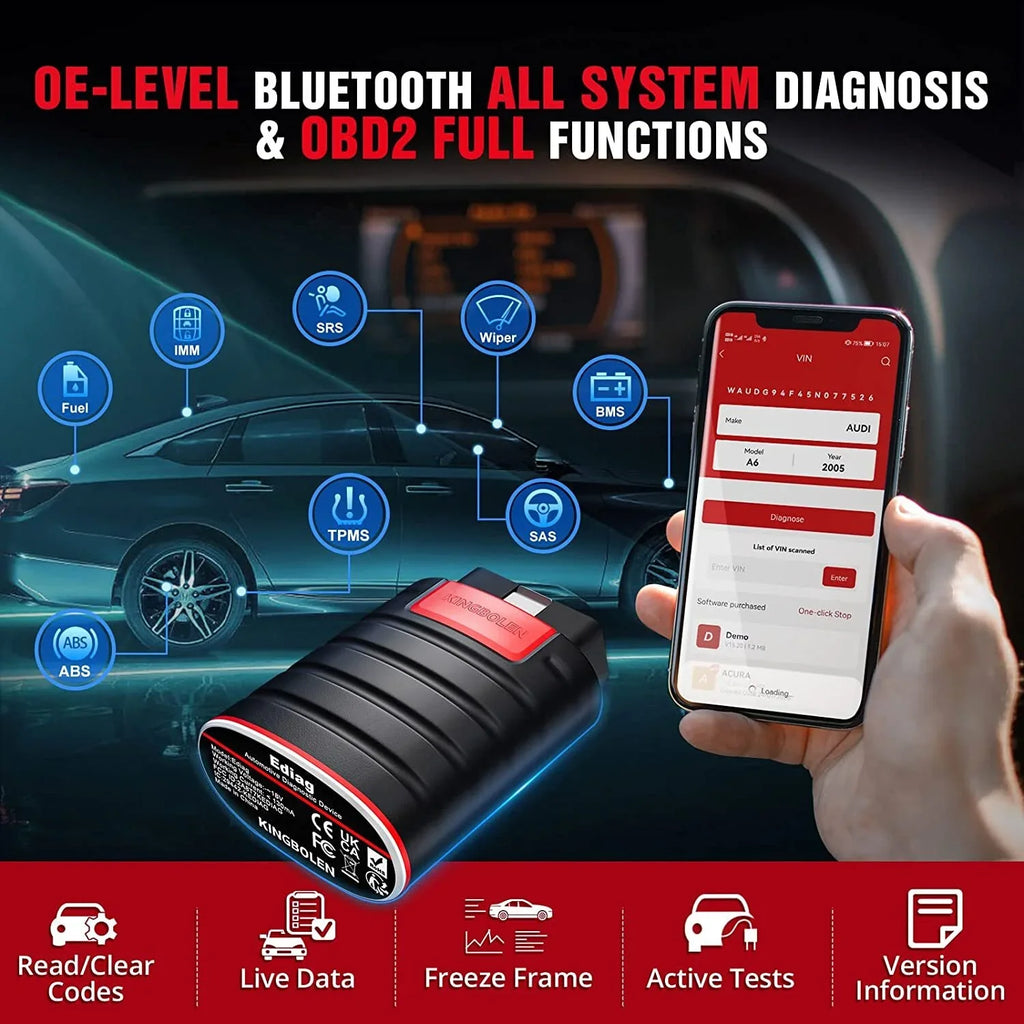 1 Year Bidirectional Android, All Ediag All 15+ Reset & Bluetooth Diagnostic Free iPhone OBD2 Coding, Functions, ECU for Tool Systems KINGBOLEN Scanner with Software