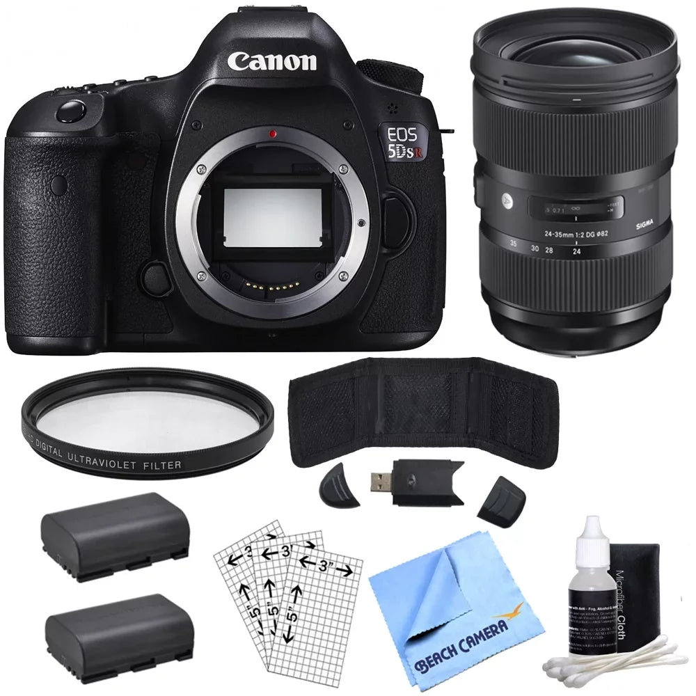 Includes, Bundle, with LP-E6 5DS & R Sigma Batteries Canon Standard-Zoom 50.6MP (Body Lens Digital Power Protective Lens, EOS 2x Camera Only) 24-35mm UV Filter Multicoated SLR