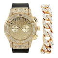 Diamond - Blast Charles Timepiece by Iced ST10311 Inspired Faux on Eyes - (Gold Hip Chrono Big Watch Bling - Mens Rhinestones Cuban) Out Rubber - Hop Raymond