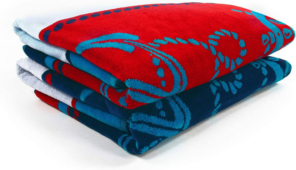 Towel Striped Absorbent, Beach X Sailing Pool, Travel, 34" Adults, Quick 2 Bathroom, Swimming, Kids, Camping, Dry, Shower, Blue/Red/White, Cotton Collection, Set Vacation, Piece For 64",