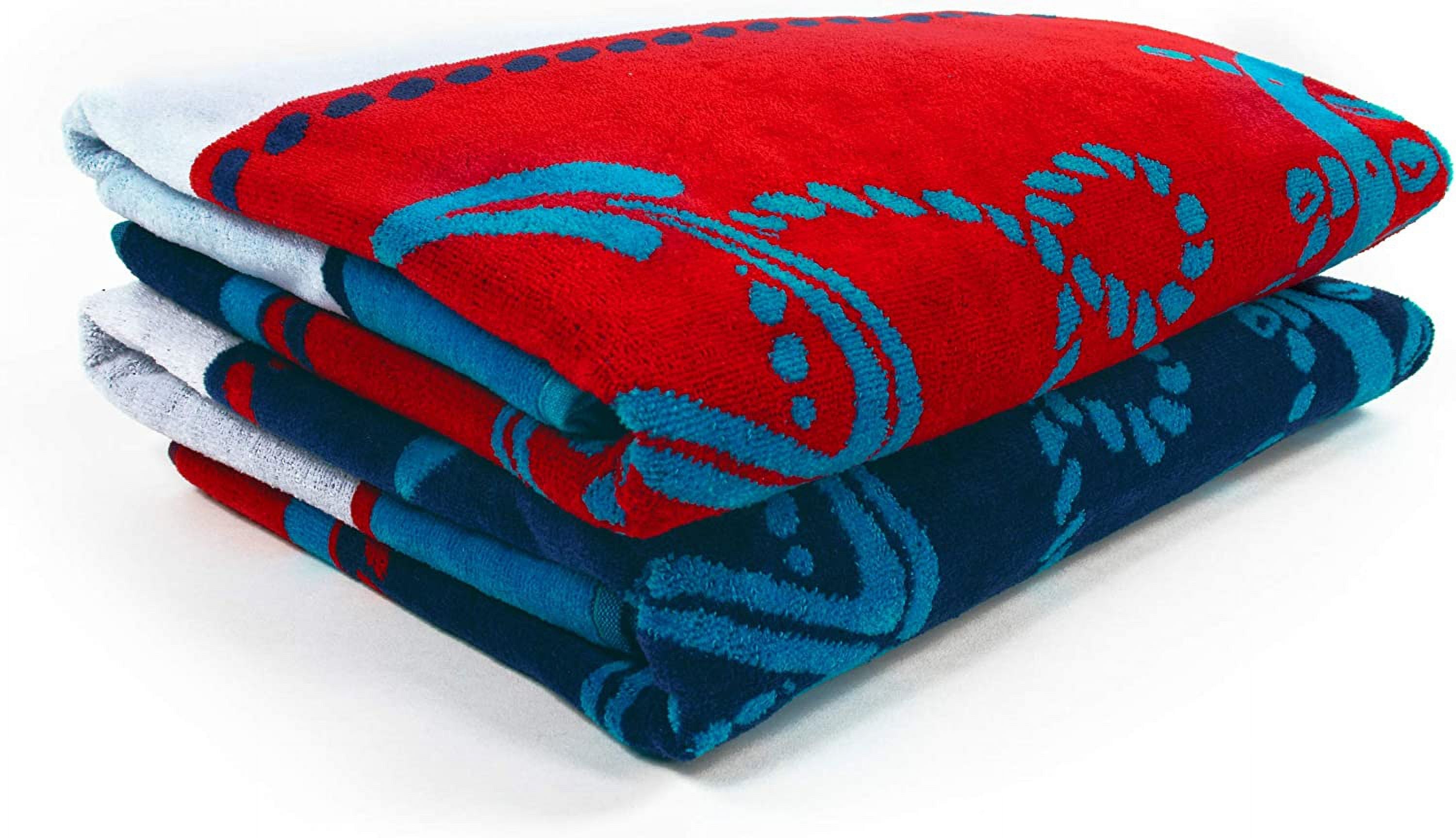 Towel Striped Absorbent, Beach X Sailing Pool, Travel, 34" Adults, Quick 2 Bathroom, Swimming, Kids, Camping, Dry, Shower, Blue/Red/White, Cotton Collection, Set Vacation, Piece For 64",