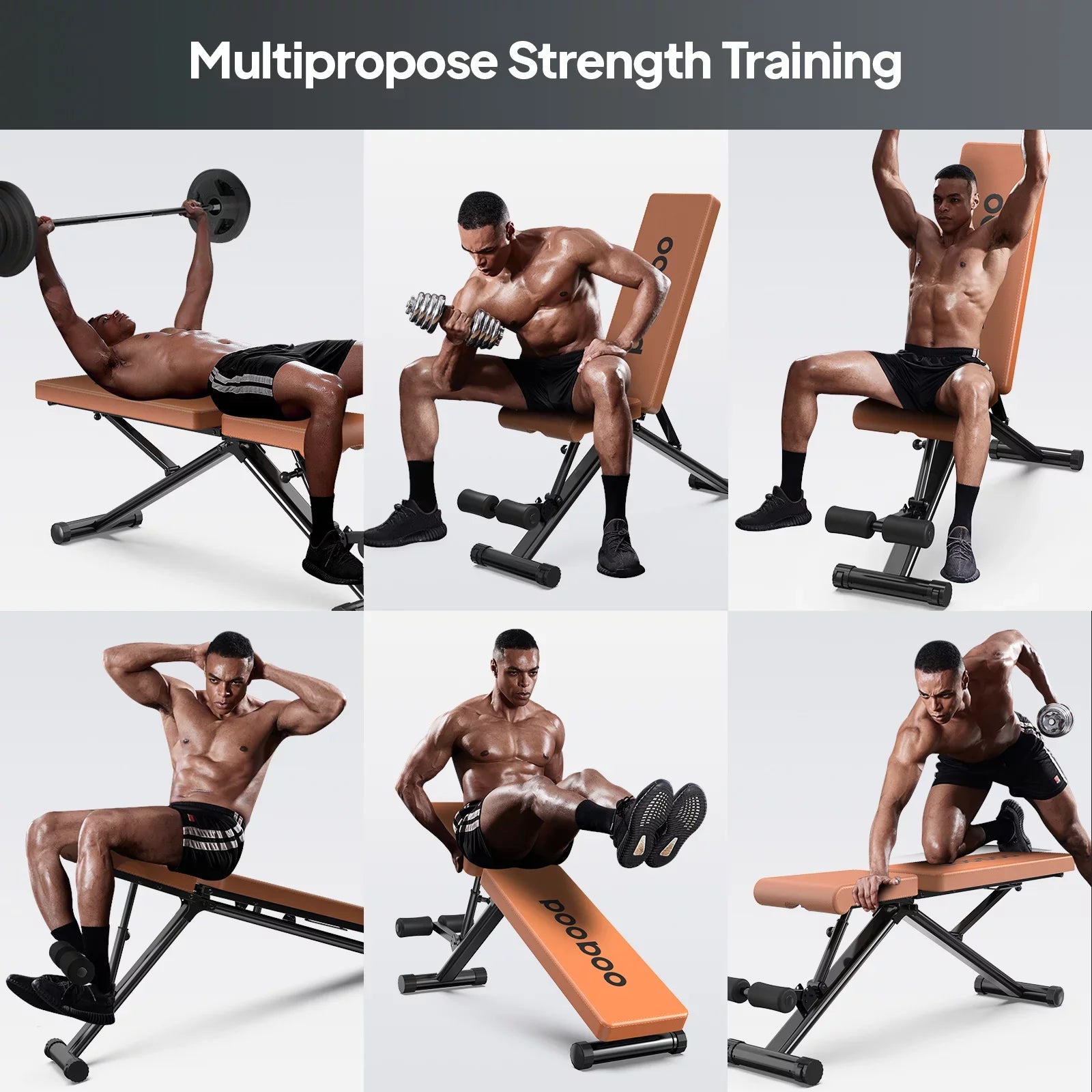 for Home and gym Incline Indoor POOBOO Structure Capacity Folding Workout Thickened incline Weight 800 Training Bench Adjustable Layer bench lbs 5 bench