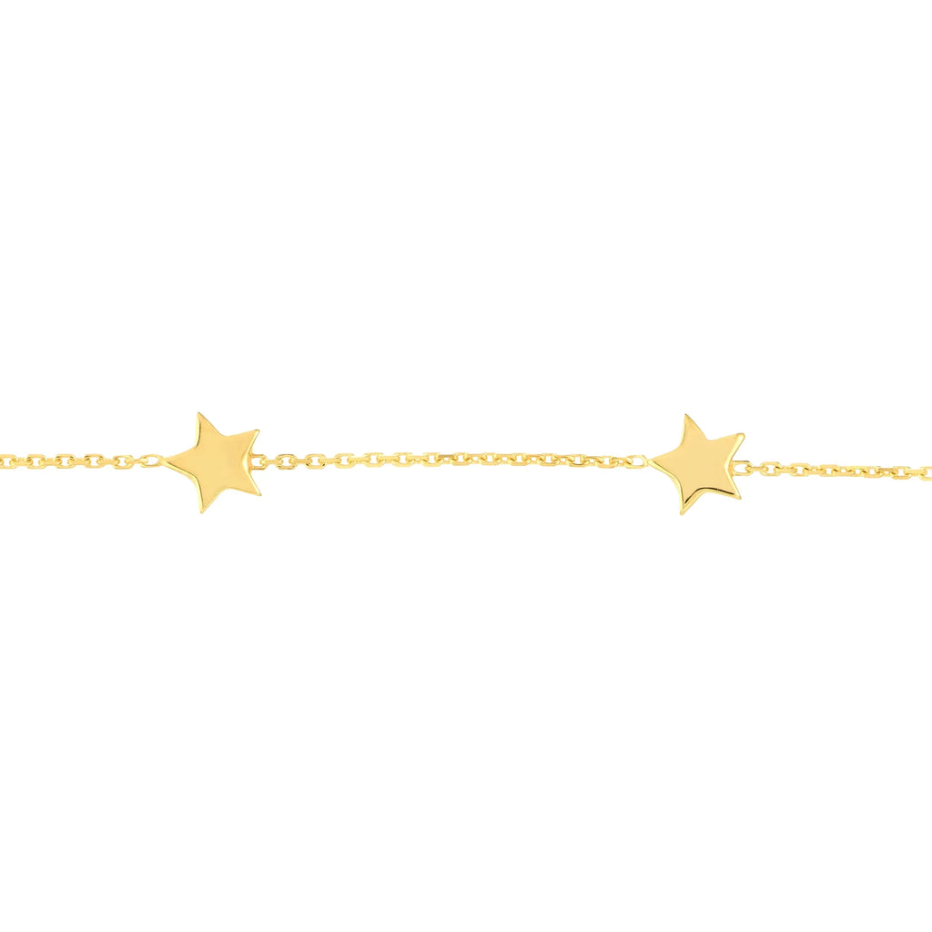 14K - Gold Star Stationed 6 7.25" Adj. Women Bracelet Yellow