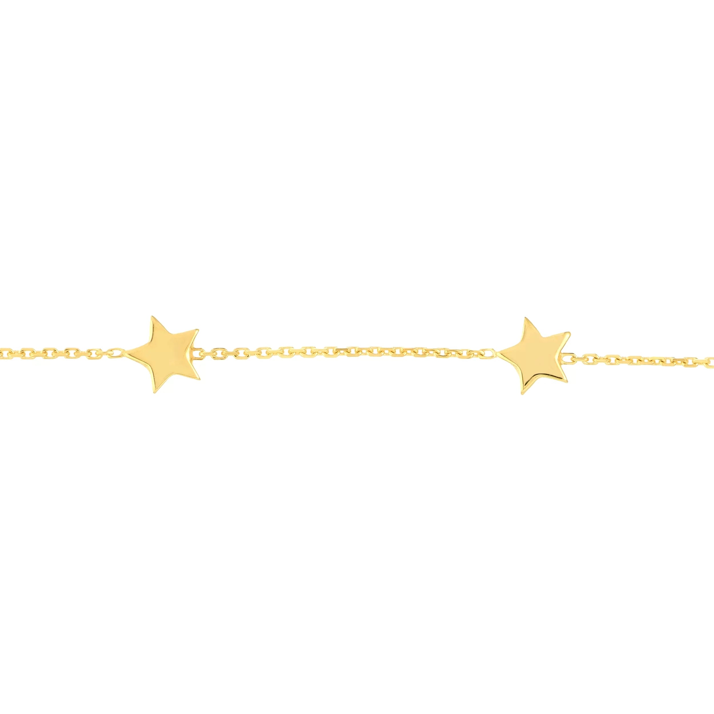 14K - Gold Star Stationed 6 7.25" Adj. Women Bracelet Yellow