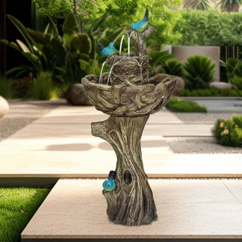 liquid with Stump Bird Waterfall Porch Decor Fountain 3-Tier Garden Bath Freestanding Patio Yard exterior Pump for Patio Fountain exterior liquid Patio Fountain Like Birds Fountain