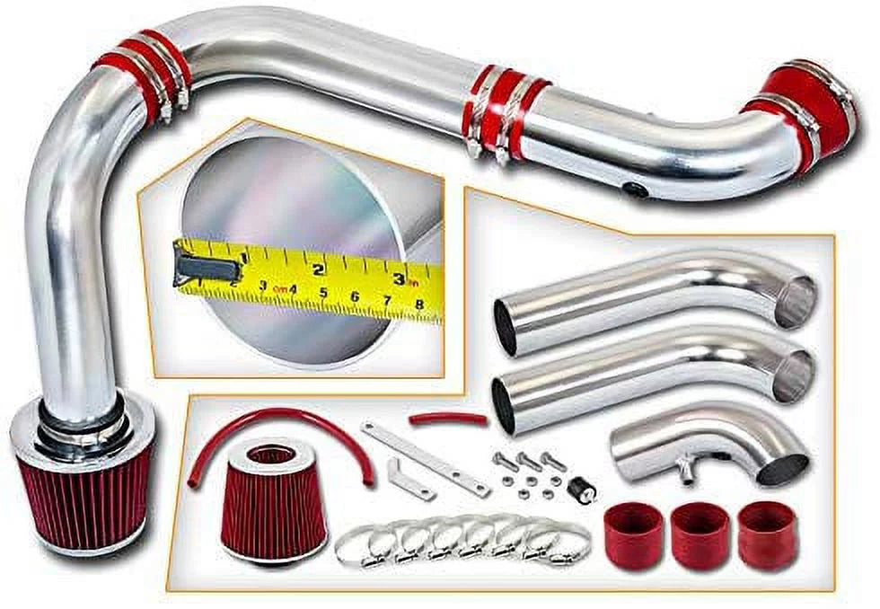 1500 RED Combo Racing Filter Compatible + Cold For Kit Air Intake 3.7L/4.7L Dodge Rtunes (3piece) 02-08 Ram