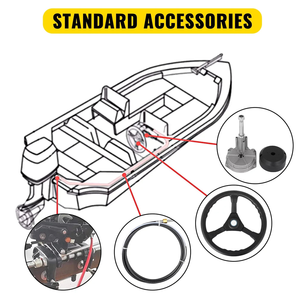 Ft. Steering with Mechanical Outboard VEVORbrand 13 Accessories Boat Wheel, In. Rotary Boat 12 Ft. Cable 12