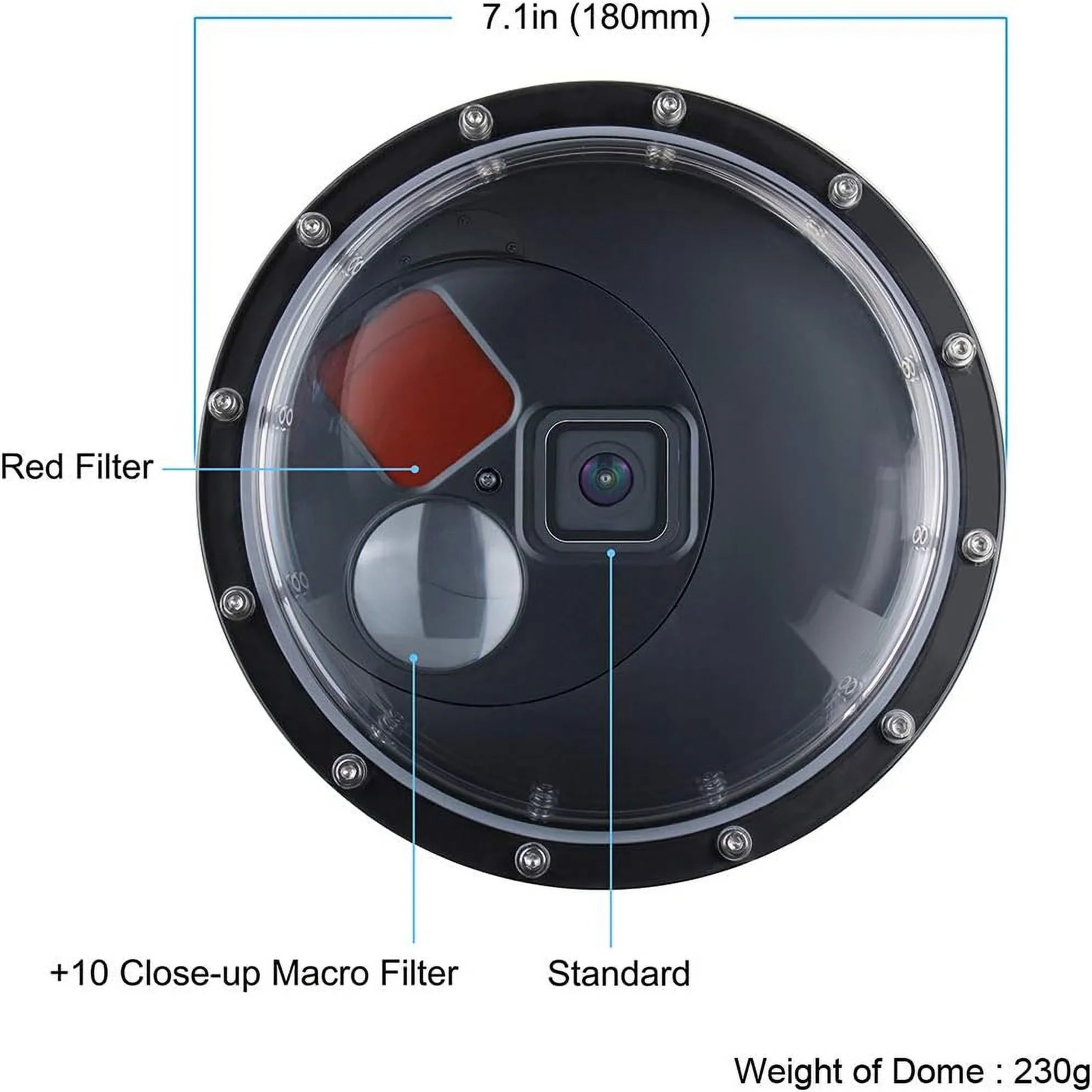 10x and Hero Housing Case Floating Waterproof Dome 8 Grip and GoPro Black, Lens GoPro Macro for for Built-in Filter Red Dome Port Camera, Hand with SOONSUN Filter HERO8 Switchable Trigger Black