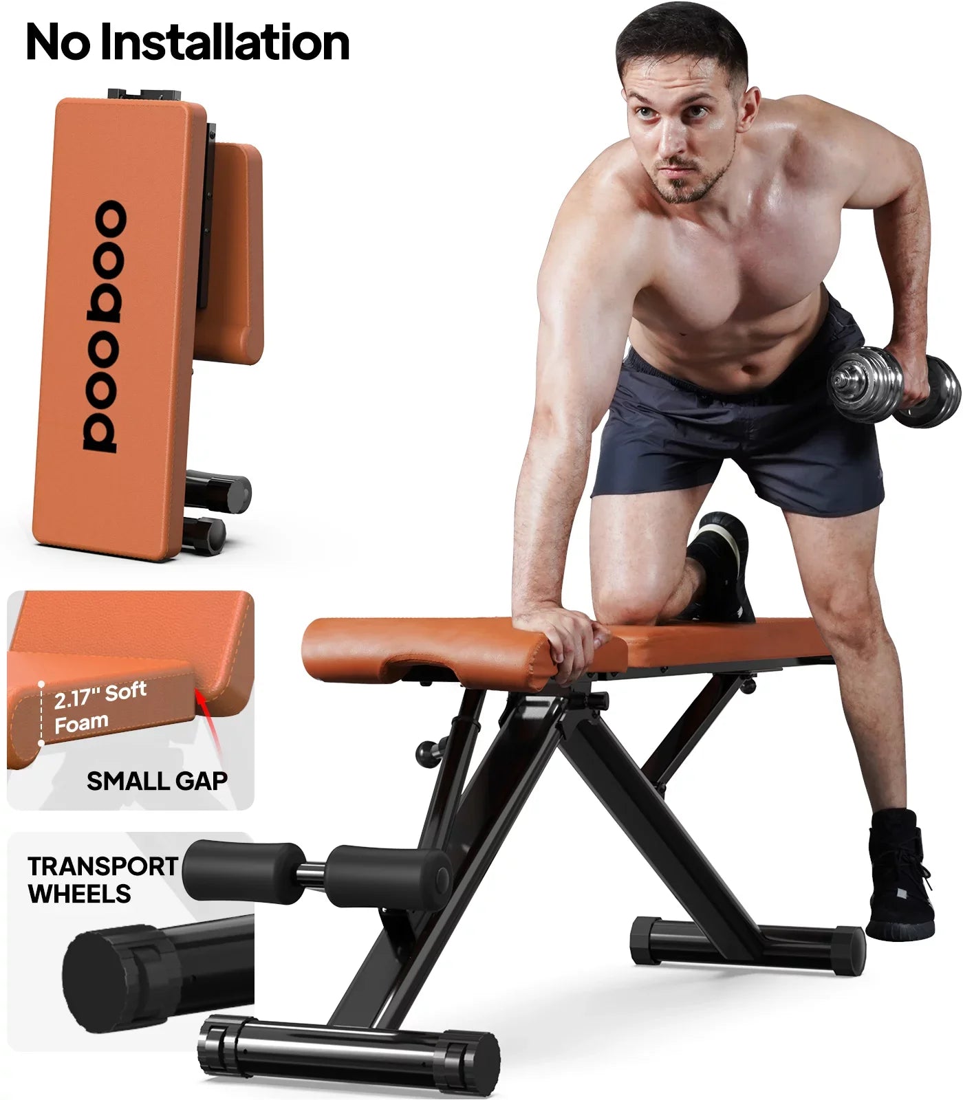 for Home and gym Incline Indoor POOBOO Structure Capacity Folding Workout Thickened incline Weight 800 Training Bench Adjustable Layer bench lbs 5 bench