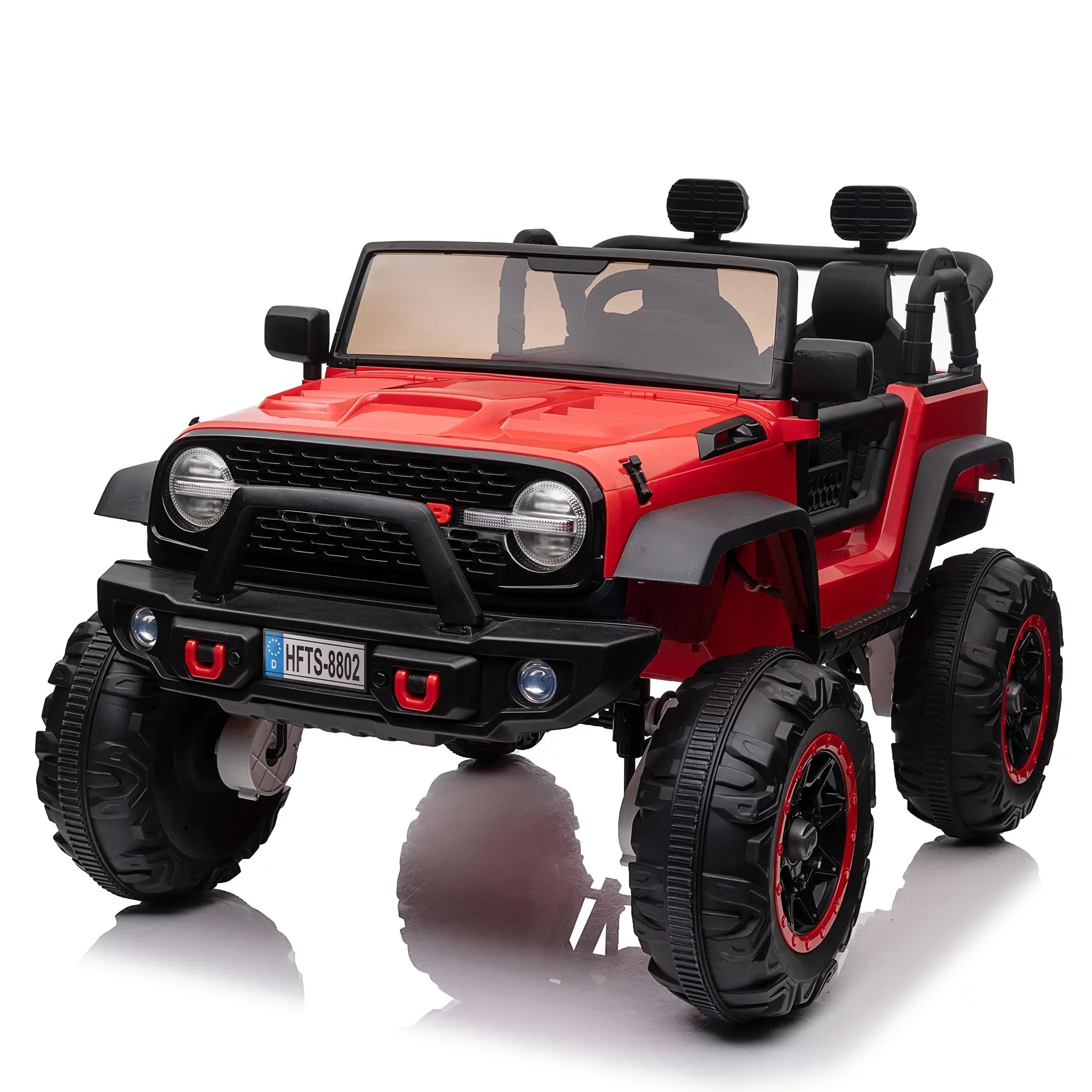 4 Switchable 20" Suspension, (Red) Extra Remote Control, Powerful On Wide Soft Seater 24V 4WD/2WD with Truck Electric Music, Engines, LED Light 2 Ride Brake, Seat, Car Kids Kids Vehicle with