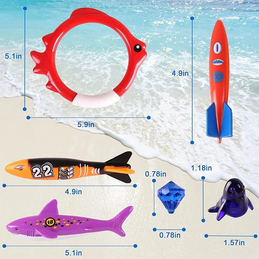 Summer Learning & Toys Skill with Playoza Boys Girls Swimming Bag,20 Set, Games Storage Diving Swimming Swim Gifts for for Underwater Dive Pool Diving Toys Kids,Fun Pool Pack Development Swim