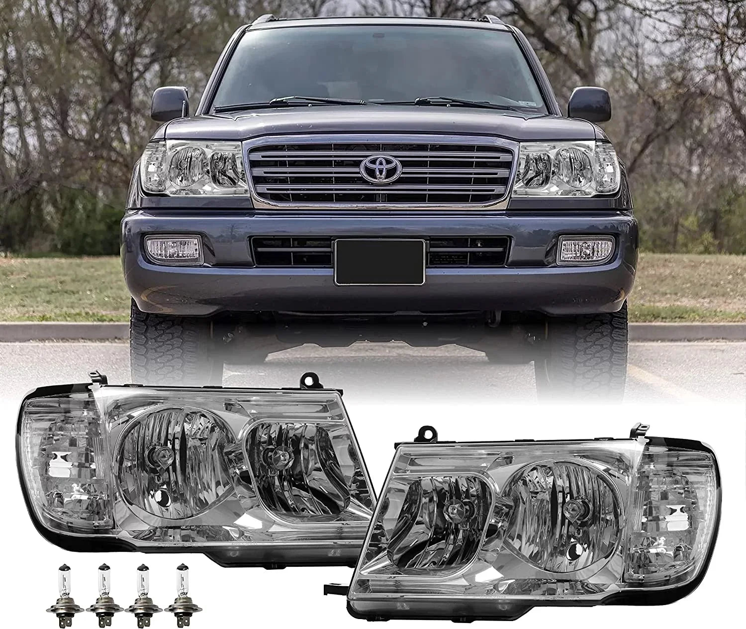 Headlights (Left Design) DEPO USR 100 Corner Headlamps - Right) Piece Clear Cruiser Land ONE 1998-2005 Set + FJ FJ100 design with with (Euro Compatible