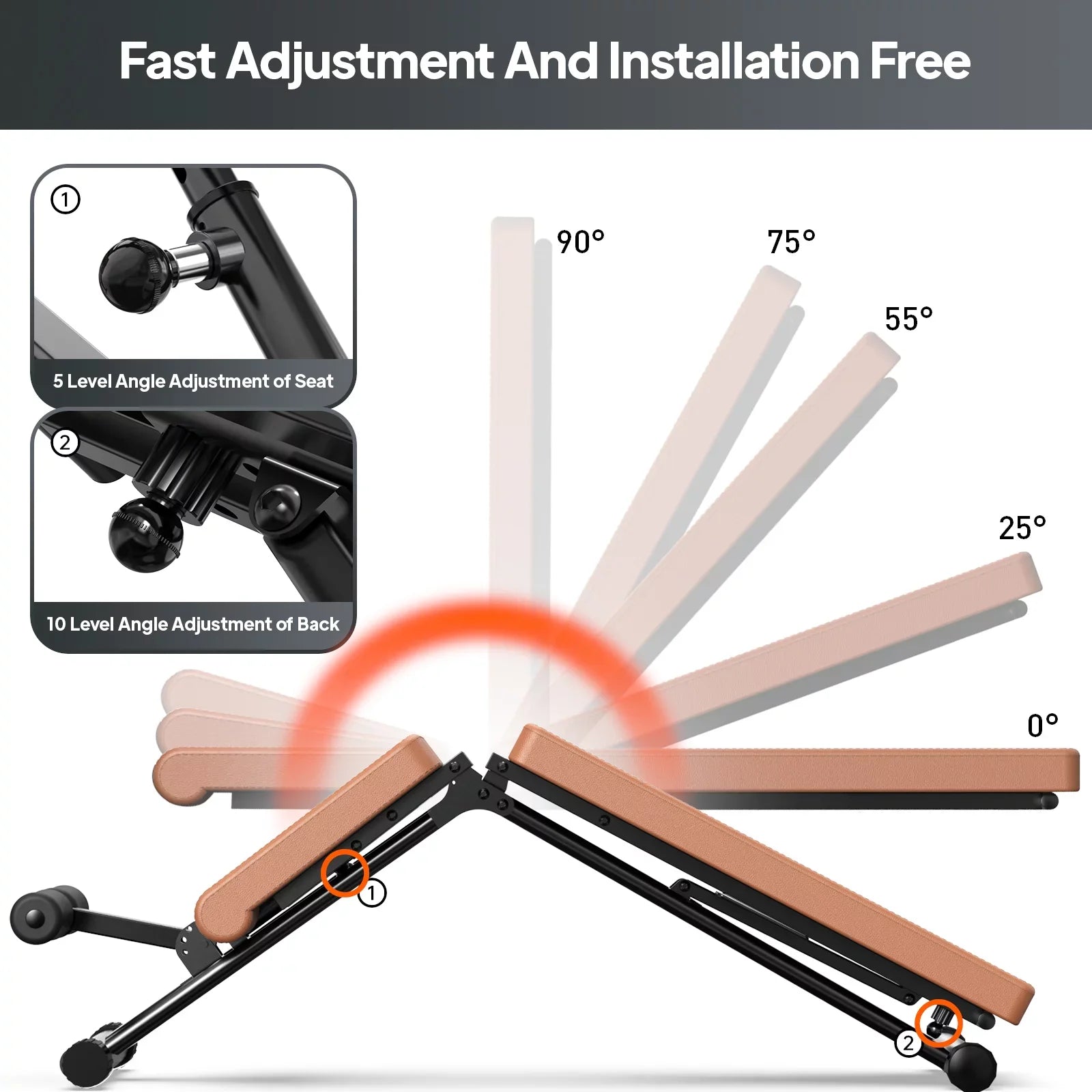 for Home and gym Incline Indoor POOBOO Structure Capacity Folding Workout Thickened incline Weight 800 Training Bench Adjustable Layer bench lbs 5 bench