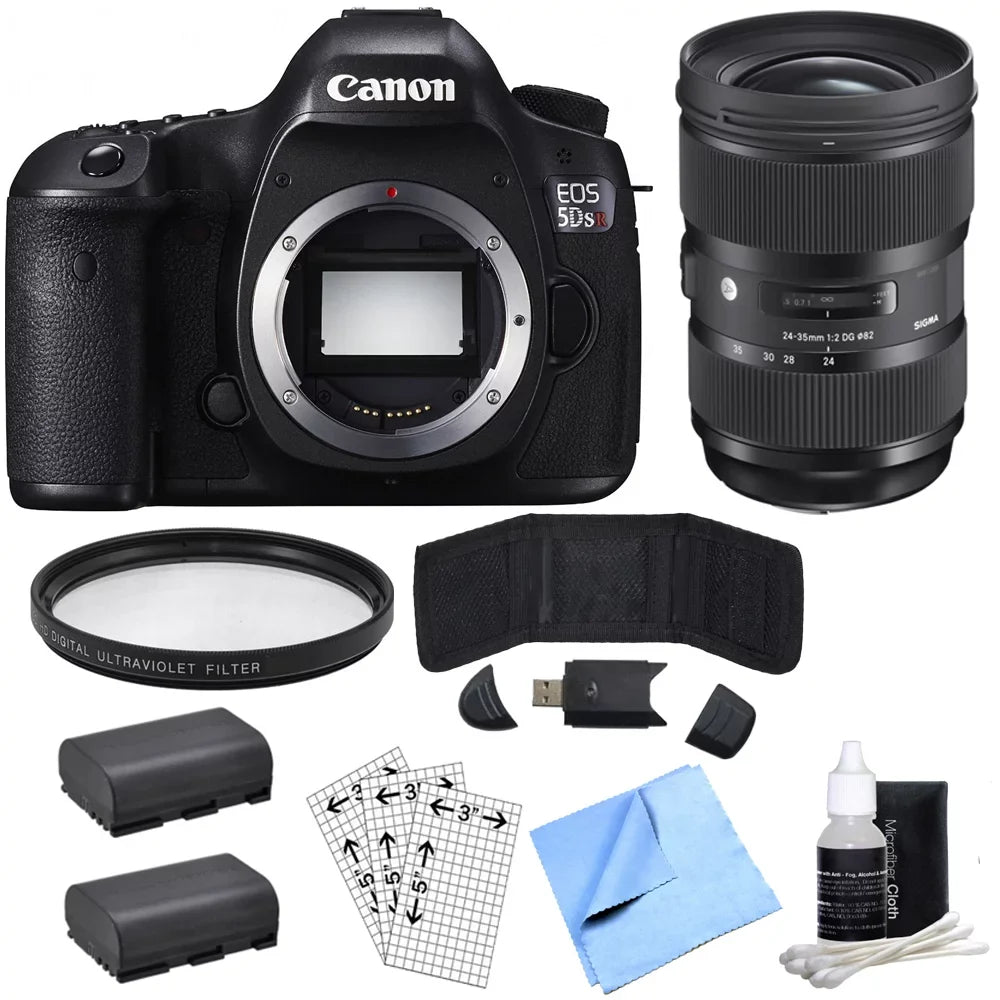 Includes, Bundle, with LP-E6 5DS & R Sigma Batteries Canon Standard-Zoom 50.6MP (Body Lens Digital Power Protective Lens, EOS 2x Camera Only) 24-35mm UV Filter Multicoated SLR