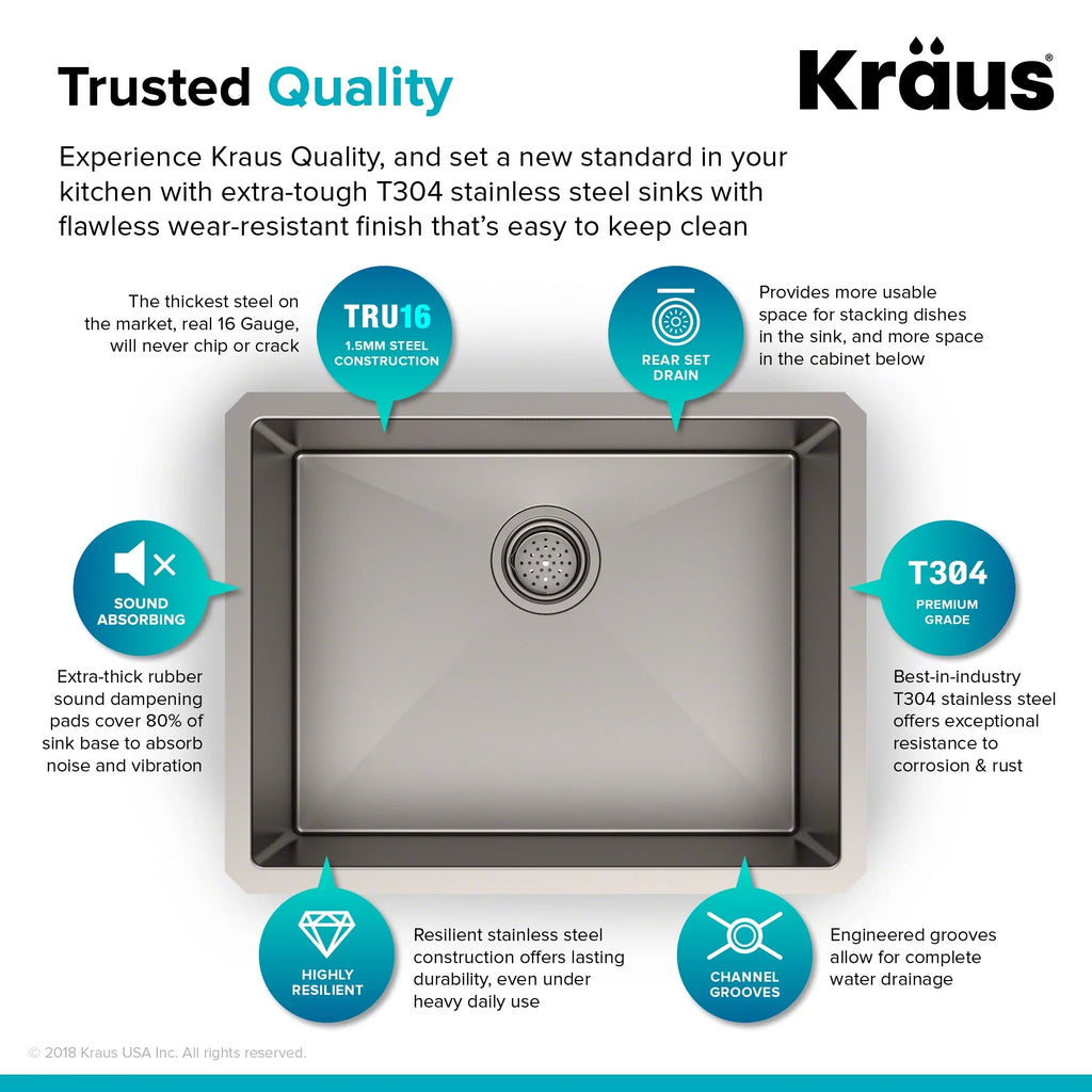 with Stainless PRO 23-inch Undermount Bowl 16 Gauge Standard Continuous Single Kraus Feed Kitchen Waste Guard Disposal Sink Steel Garbage