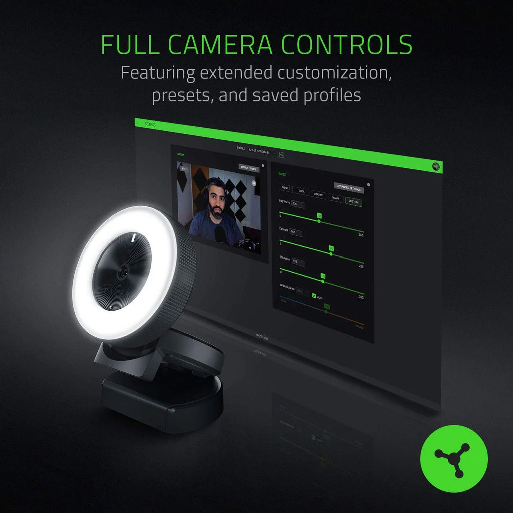 60 - Streaming Ring - Microphone Razer 720p FPS Autofocus 30 Advanced FPS w/ Adjustable Brightness - / Built-in Kiyo 1080p Light Webcam:
