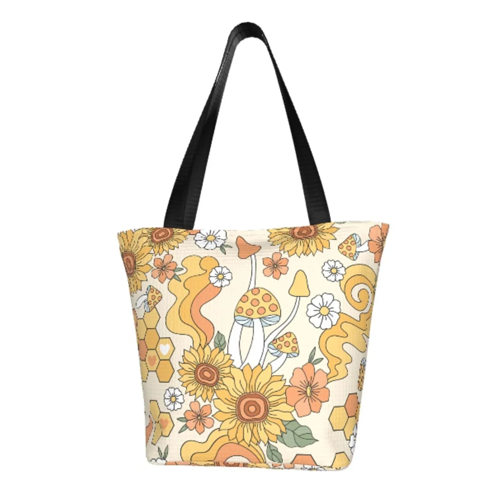 Hobos Tote Groovy Handbags Mushrooms Lukts Bag,Shoulder Hippie Women'S Bag Large Shopping Flower Bag Capacity