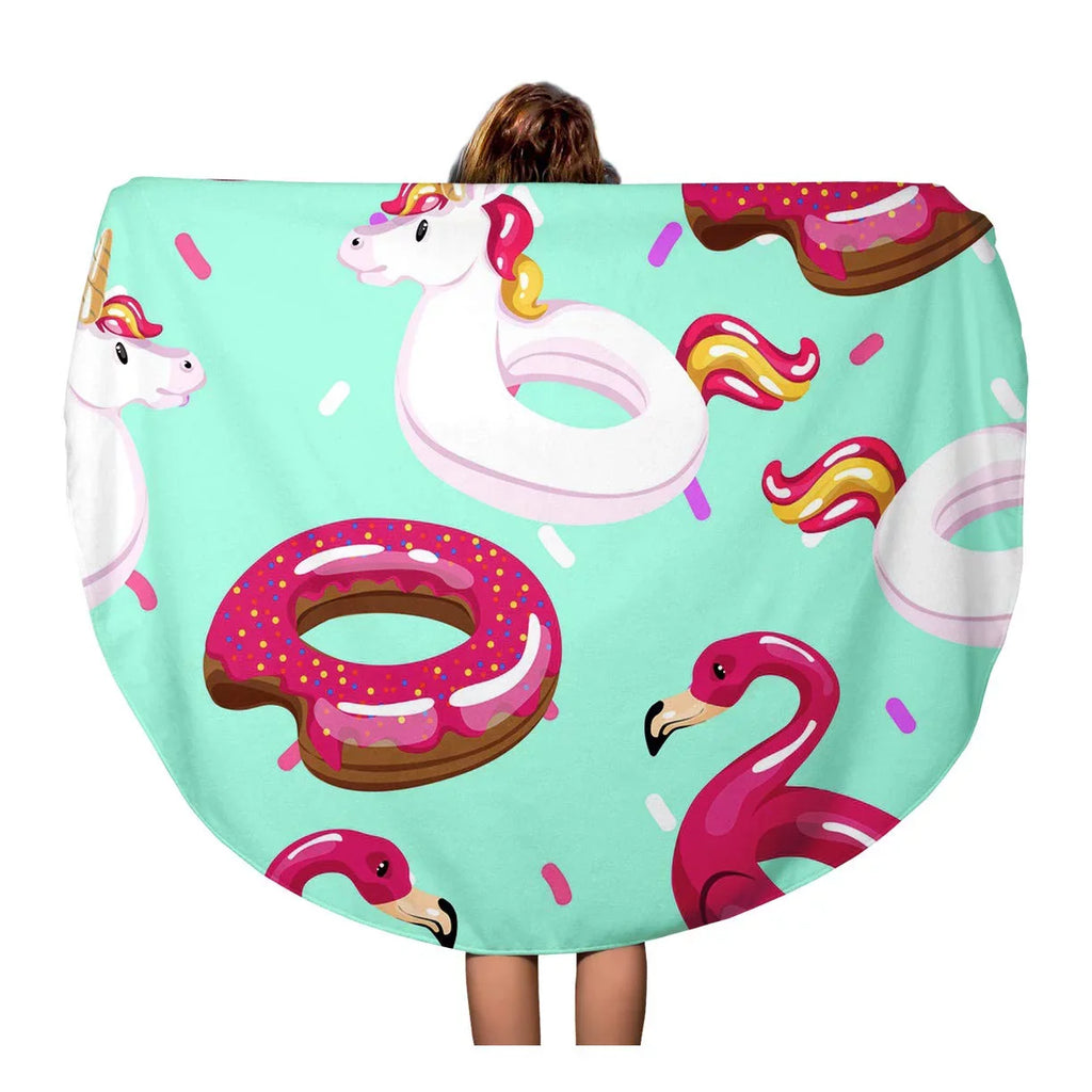 Towels Blanket Pool Blue SIDONKU Circle Round Donut Towel Travel 60 Unicorn Mat inch Tapestry Circle Beach Circular Summer Flamingo The Beach Inflatable Throw