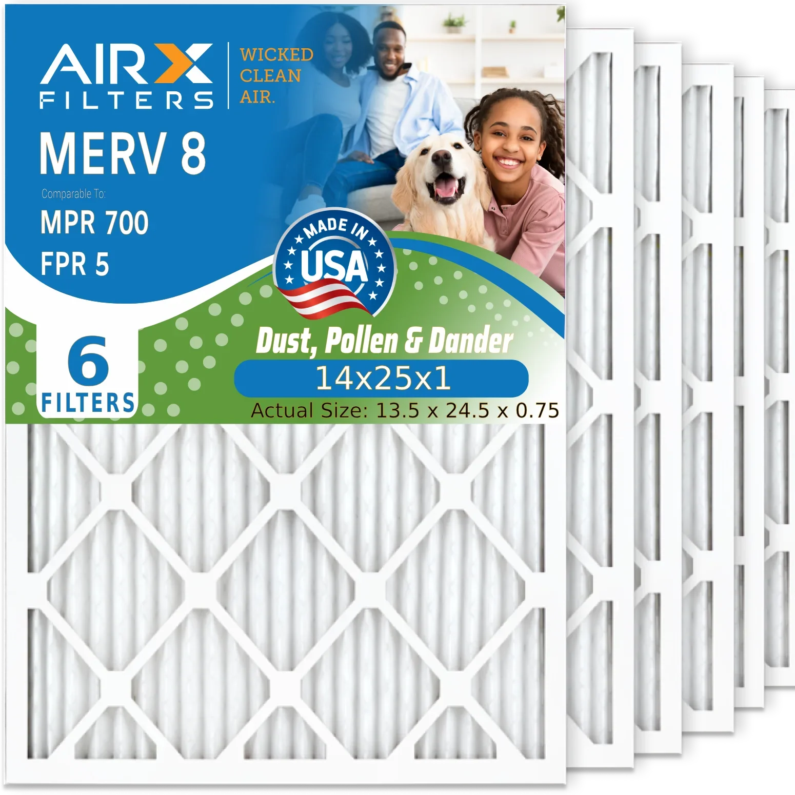 USA Comparable 700 Electrostatic Filter HVAC 8 Furnace Air 14x25x1 Air 6 5 AC by Made FILTERS Filters Premium CLEAN Filter WICKED AIR. MPR FPR MERV AIRX 14x25x1 Pack Pleated Conditioner to &