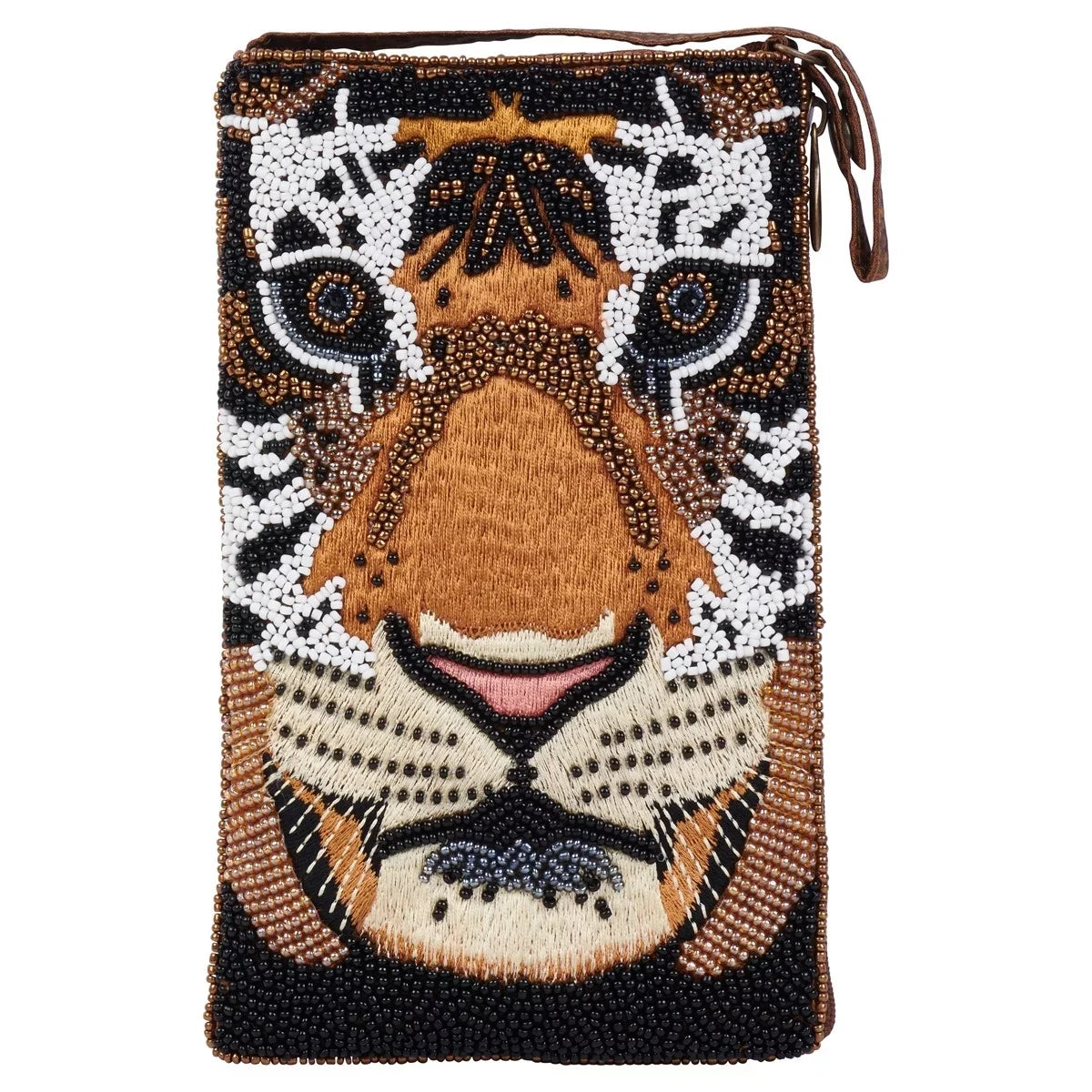 Brown Tiger Beaded Multi Club Bag Fierce Crossbody, Phone