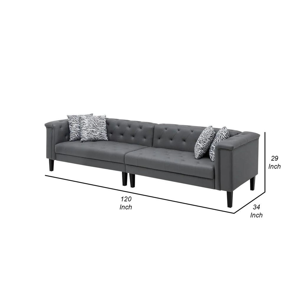 Leather Sofa, Benjara Tufted, Vegan Seater Inch Button Ella Faux Gray Deep 120 4