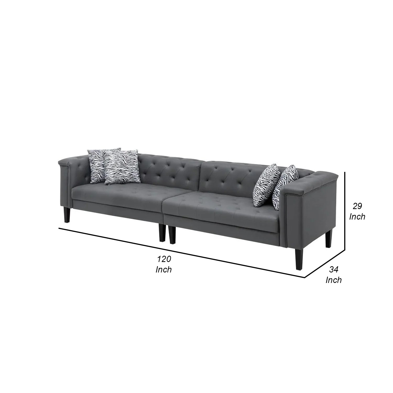 Leather Sofa, Benjara Tufted, Vegan Seater Inch Button Ella Faux Gray Deep 120 4