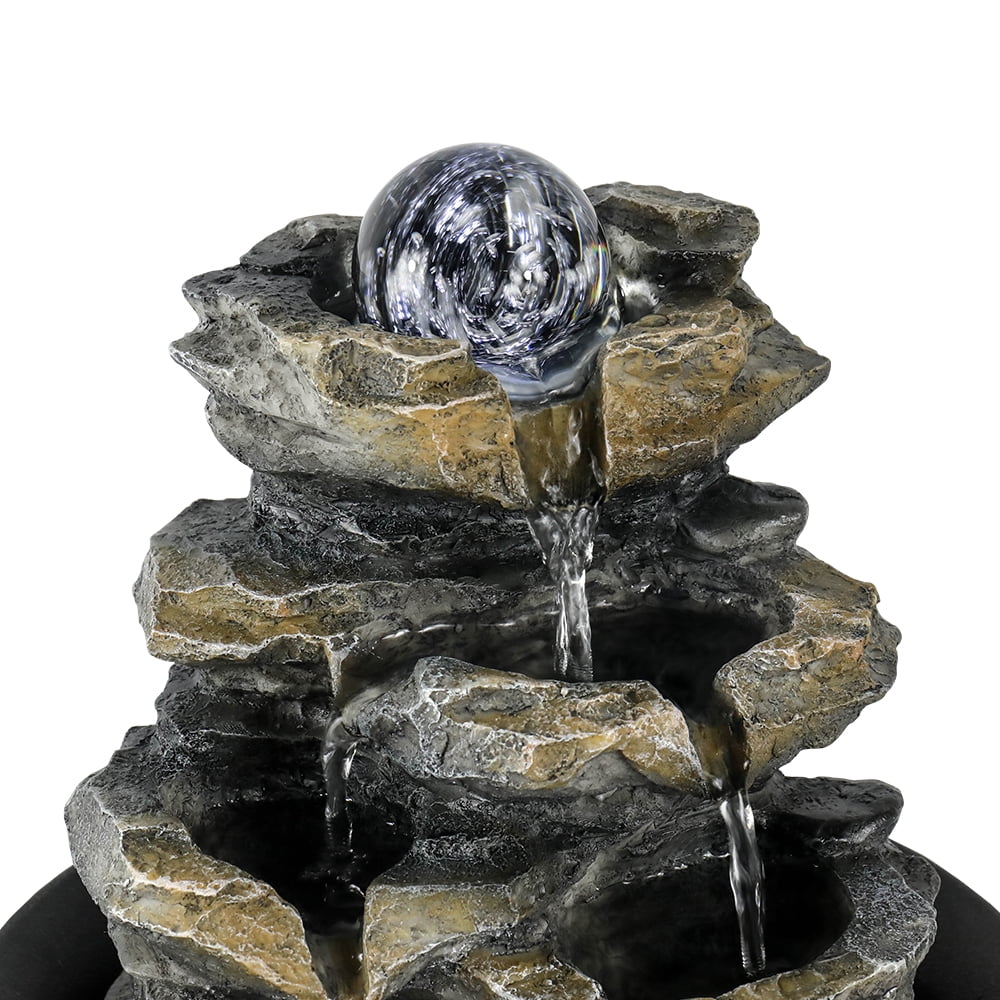 Tabletop liquid Lights and Fountain Cascading 4-Tier for Decor Rock Falls with Office High LED Home 8.3-inch