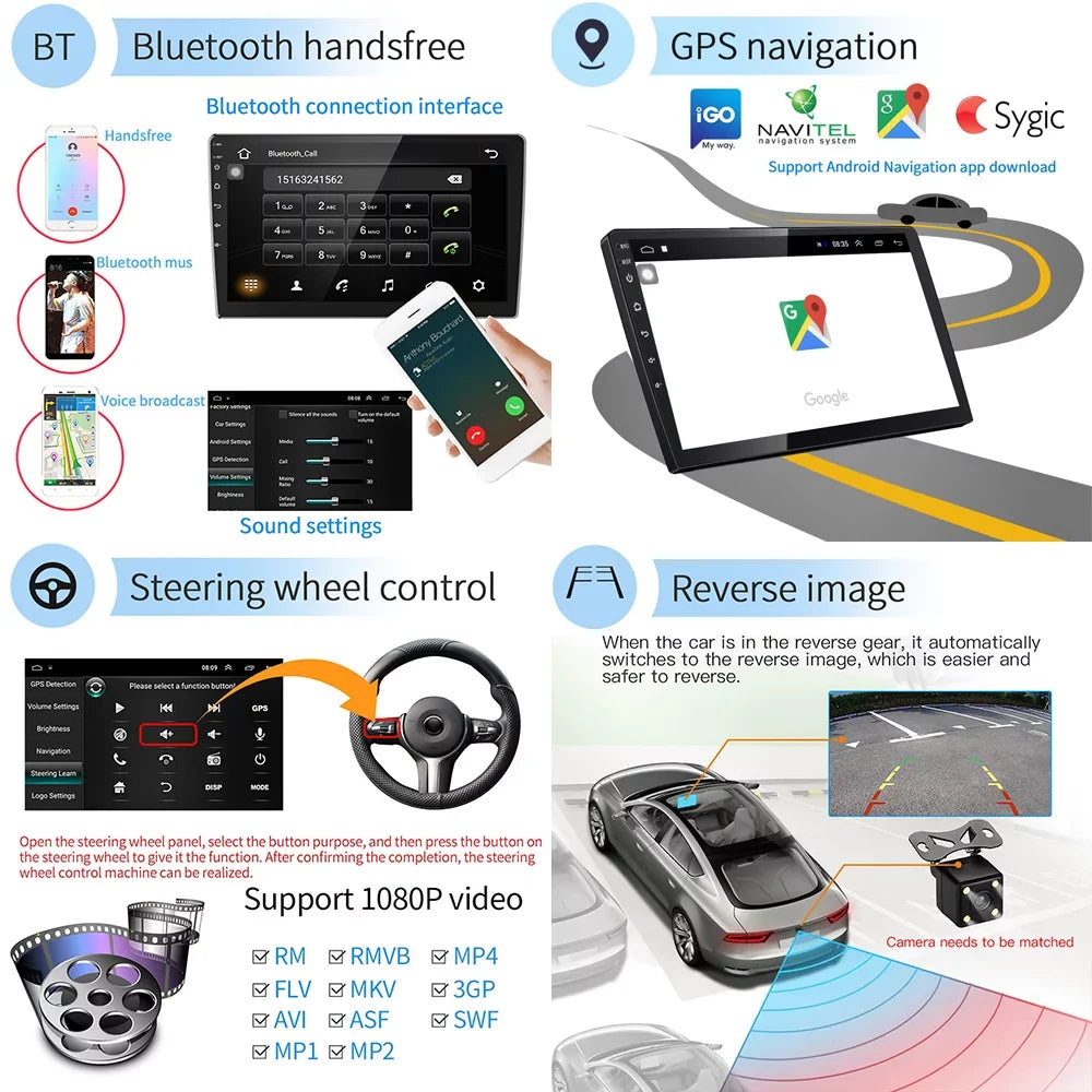 Radio Player HD 10 inch 10.1 AHD Podofo Car Stereo Double Rear Screen Car View Bluetooth Link Android Touch with inch GPS Din 11 MP5 Camera Mirror Car