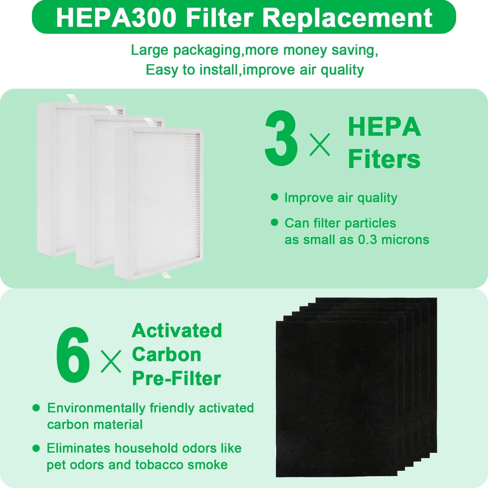 HEPA for + Honeywell 3 for Series Carbon HEPA HPA5300, HPA300, 6 A Replacement GasSaf Filters Replacement HPA300VP, Filter Honeywell HPA304, R Pre-Filters , HPA835