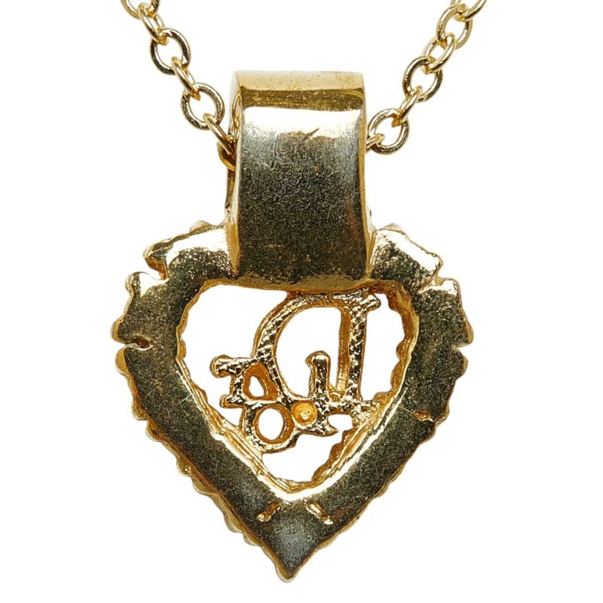 Necklace Dior Women's Pre-Owned Heart (Good) Dior Christian Gold Rhinestone Plated