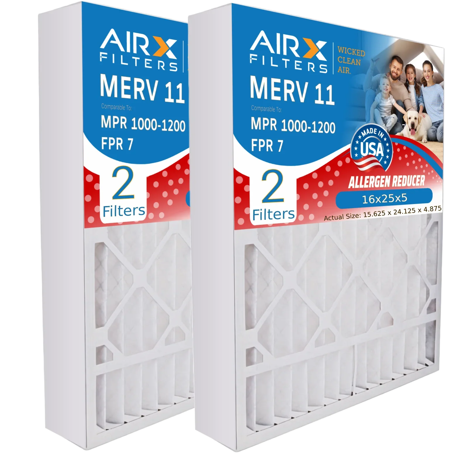 AIRX AIR. CLEAN by MERV 16x25x5 MPR to Air Comparable 1200 Made & 11 WICKED DB-25-16 #000-0448-001 FPR USA Pack Filter 1000, 2 Filter FILTERS Premium with Compatible MPR 7 16x25x5 Furnace Skuttle