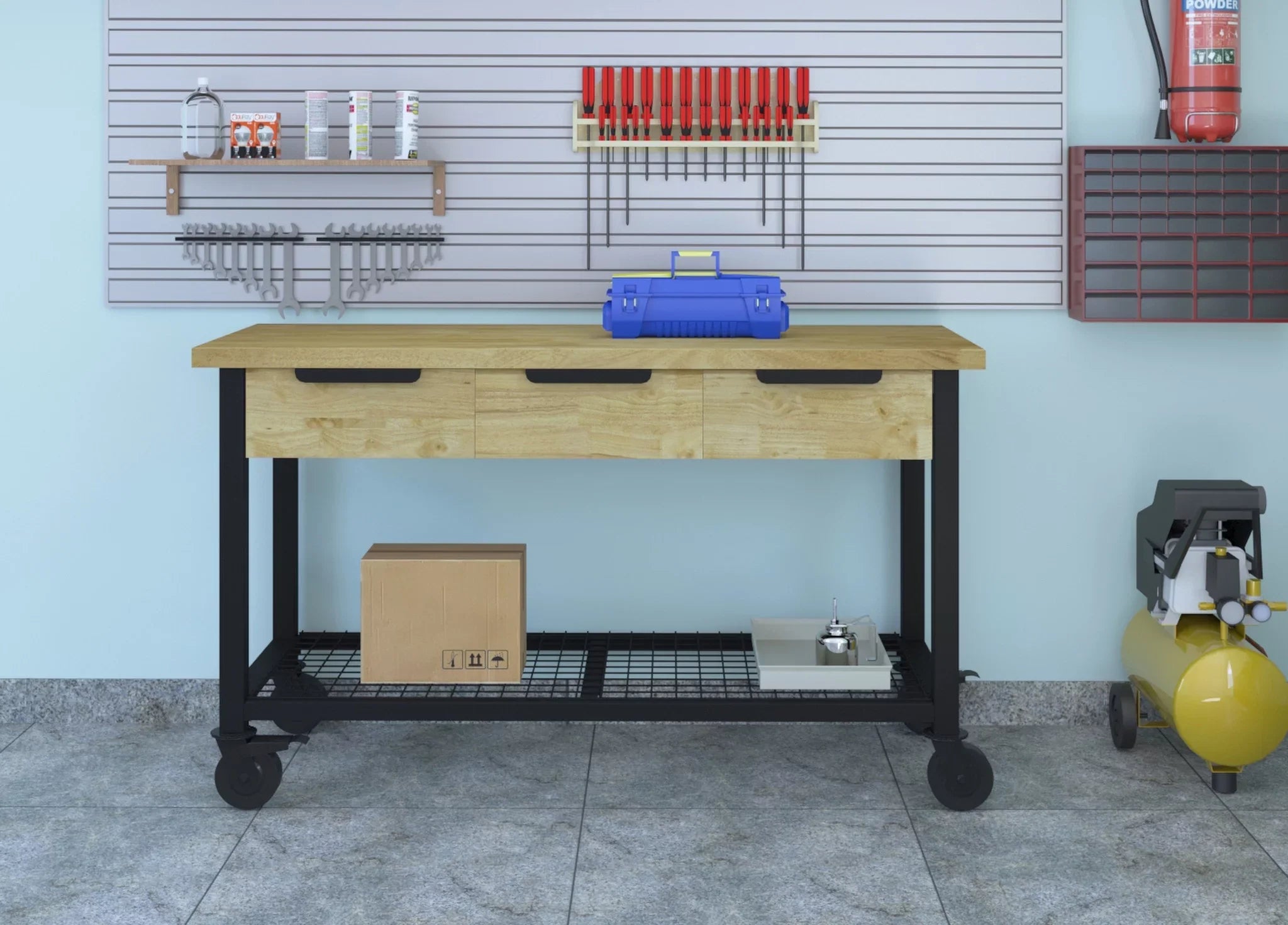 & Industrial 62" Rove Wood Metal Workbench