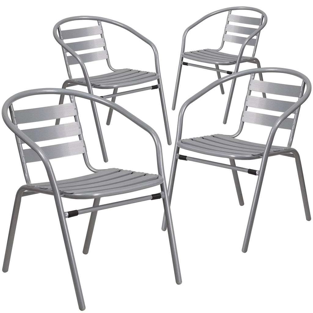 with Restaurant Slats Flash Chair Aluminum Furniture Stack Pack Metal Silver 4