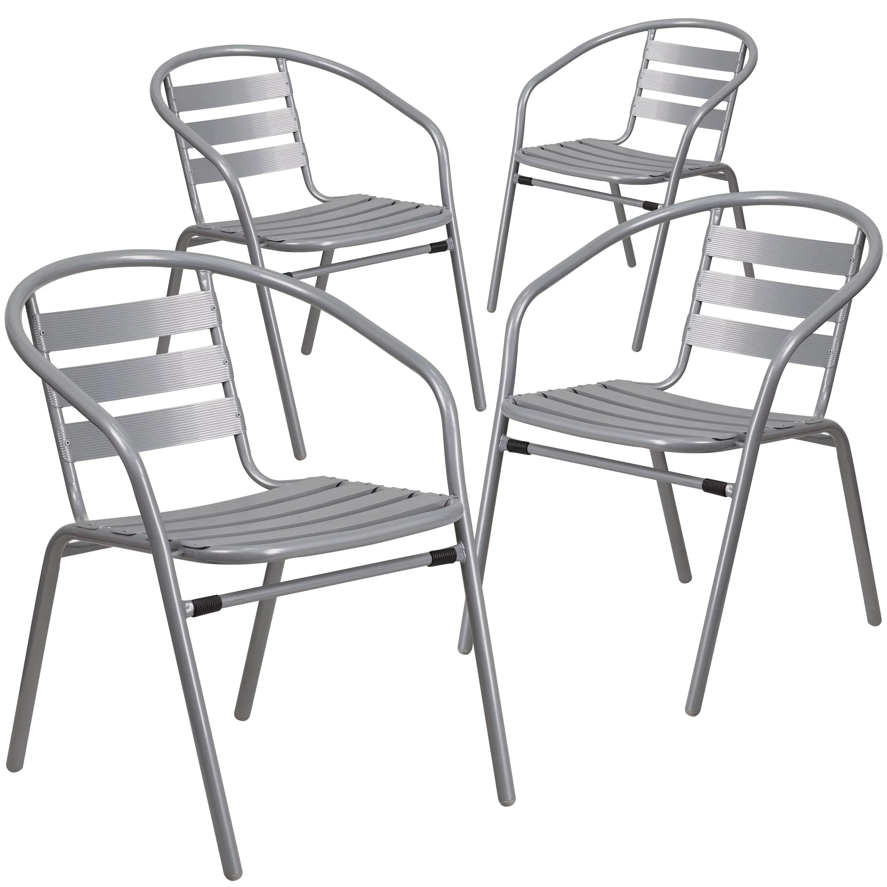 with Restaurant Slats Flash Chair Aluminum Furniture Stack Pack Metal Silver 4
