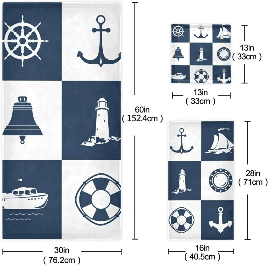 Towels 3 Fingertip Soft Bathroom Cotton Anchor Piece Absorbent Vessel Sailing Decorative for Bath Dreamtimes Hand Towel Sets Lighthouse Checked Towels