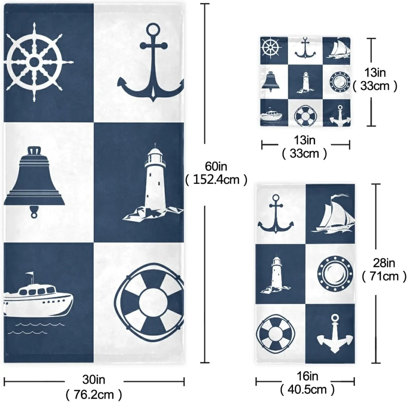 Towels 3 Fingertip Soft Bathroom Cotton Anchor Piece Absorbent Vessel Sailing Decorative for Bath Dreamtimes Hand Towel Sets Lighthouse Checked Towels