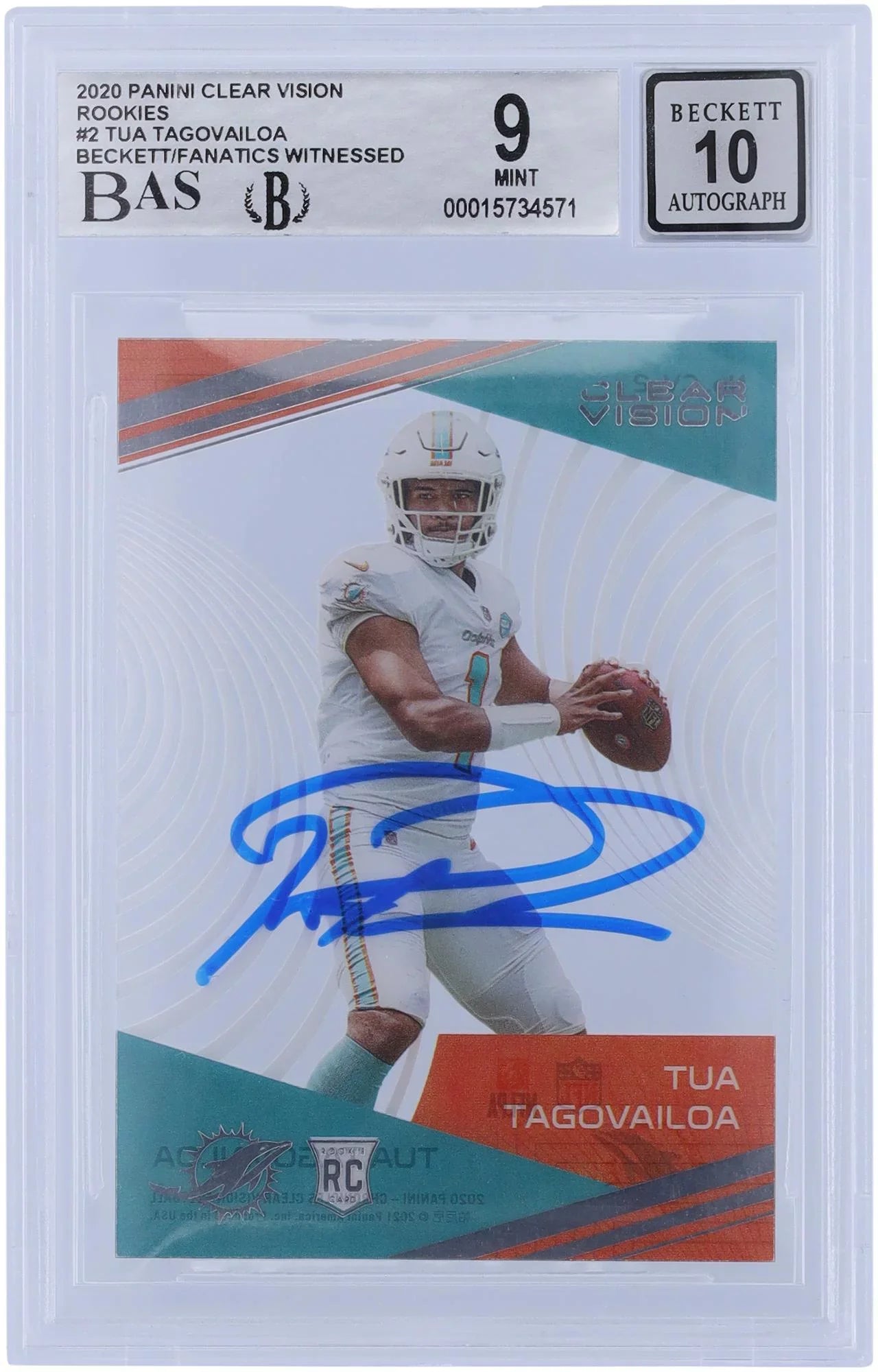 '- Autographed Tua Card #CV-2 Certified Fanatics Panini Witnessed Dolphins Rookies Authenticated Authentic Rookie Fanatics Vision 2020 9/10 Clear Beckett Miami Tagovailoa