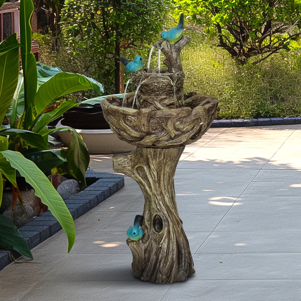 liquid with Stump Bird Waterfall Porch Decor Fountain 3-Tier Garden Bath Freestanding Patio Yard exterior Pump for Patio Fountain exterior liquid Patio Fountain Like Birds Fountain