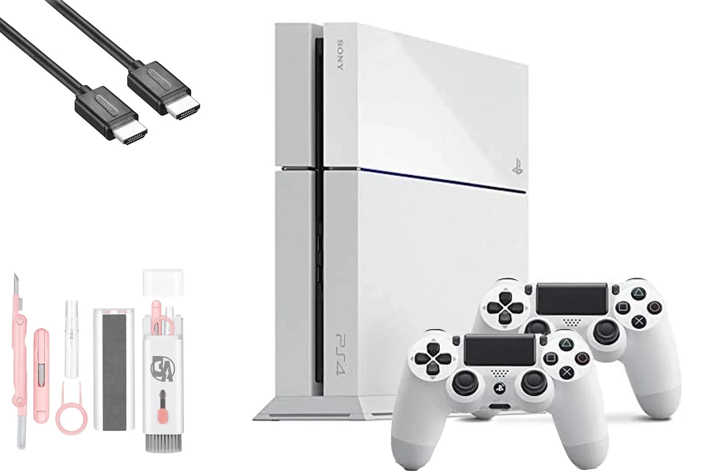 New White Controller Cleaning Gaming 500GB Bundle 4 Kit AXTION BOLT Like Console with HDMI Cable 2 PlayStation