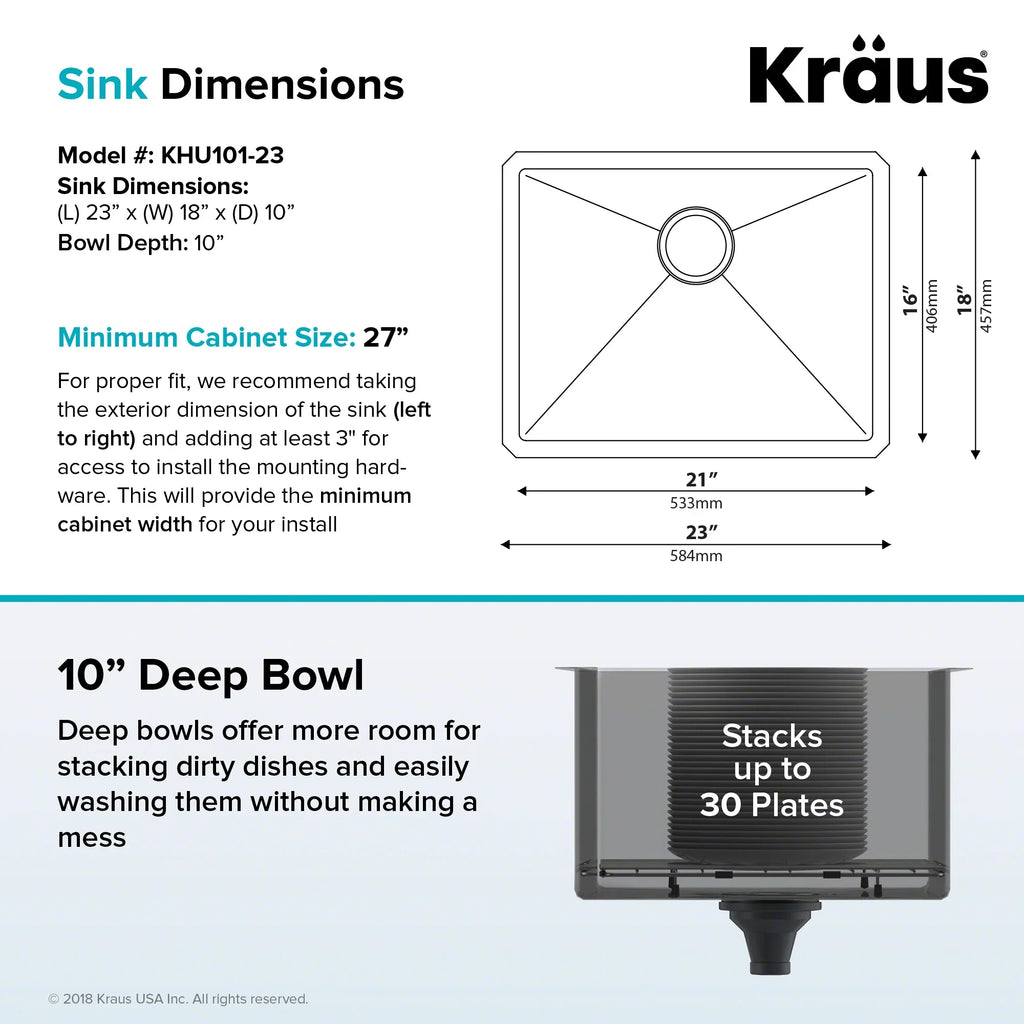 with Stainless PRO 23-inch Undermount Bowl 16 Gauge Standard Continuous Single Kraus Feed Kitchen Waste Guard Disposal Sink Steel Garbage
