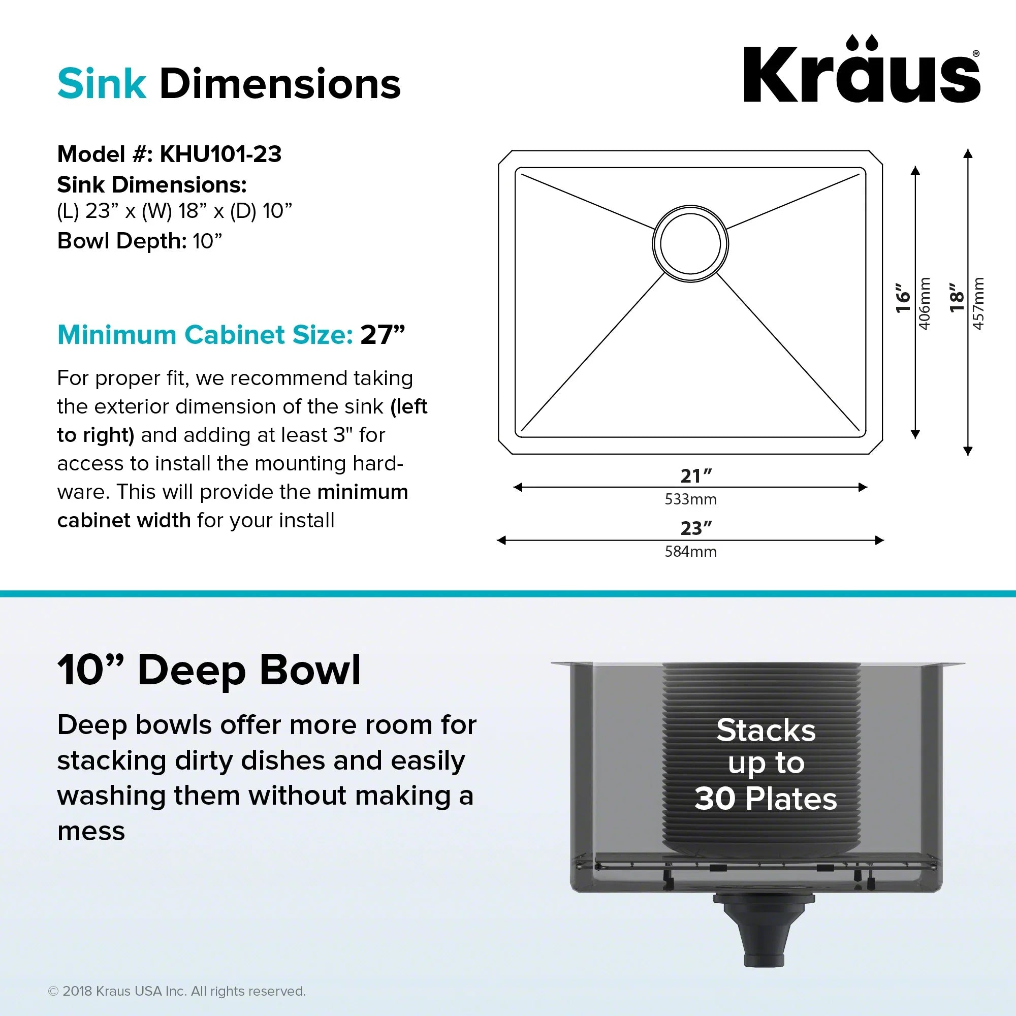 with Stainless PRO 23-inch Undermount Bowl 16 Gauge Standard Continuous Single Kraus Feed Kitchen Waste Guard Disposal Sink Steel Garbage