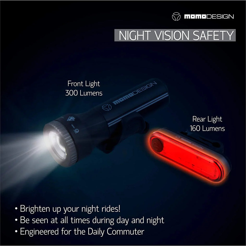 Bike climate USB Visibility, Light MOMODESIGN for Light Rear COMMUTERS KIT for Night & Rechargeable, Designed Resistant, Headlight 300
