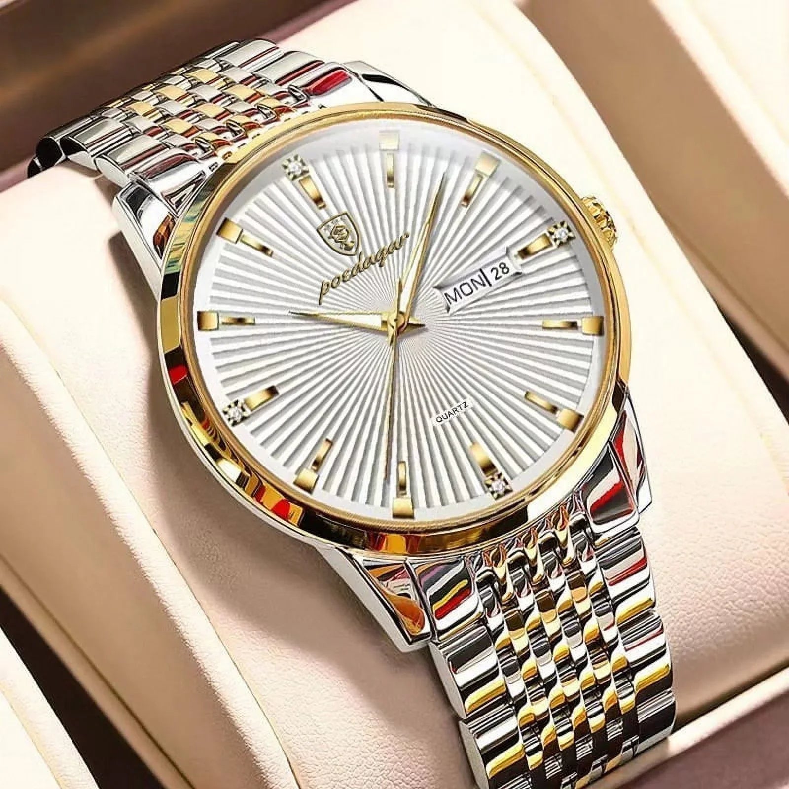 Men's Waterproof Luxury Business POEDAGAR Steel Luminous Thin Clock Date&Week Ultra Quartz Watch Male Stainless Men Gift Watches