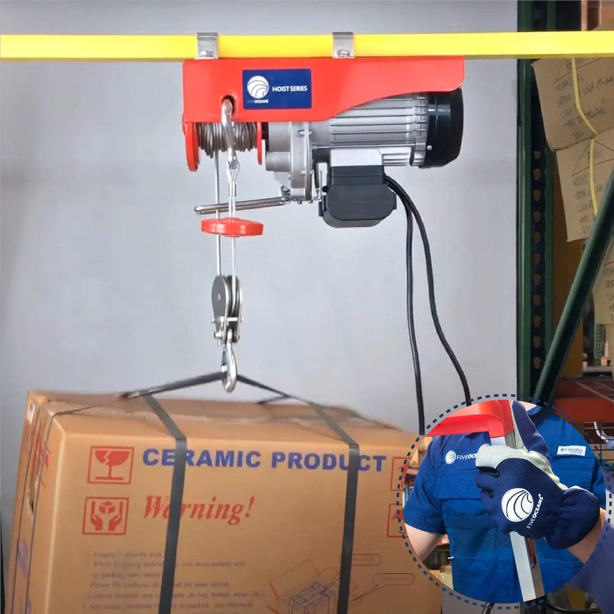 Hoist Hoist, 440 Five Winch Remote 120 System, Emergency Stop Lb Includes Electric 20FT Working Control Pulley V, for Gloves Garage, Factory Oceans FO3780-C1 Hoist, Lifting Pulley - Button Electric
