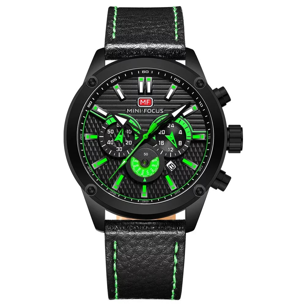 Masculino Homme Luxury Montre Wristwatch Watch Relogio Fashion Brand MINI FOCUS Black Sport Men Waterproof Leather Quartz Strap
