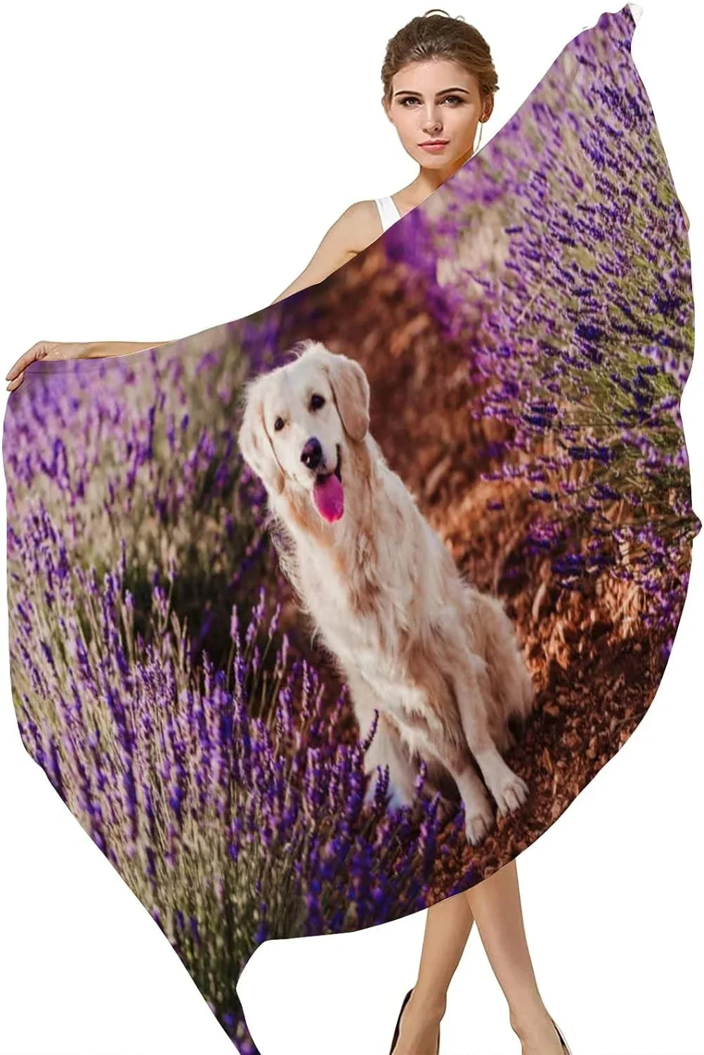 for Field Silk Long Golden Neck Lightweight Women in Scarves Retriever Hyjoy Wrap Scarf Lavender Shawl Girls Dog Adorable