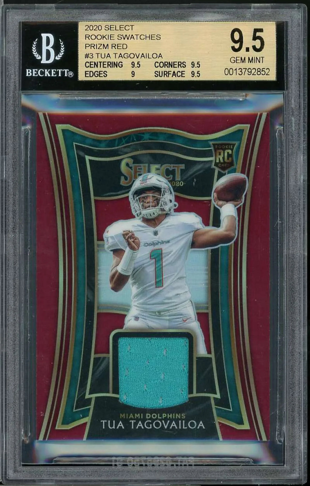 Panini Rookie Card 2020 Swatches BGS Select Tua Prizm Tagovailoa 9.5 Red #3
